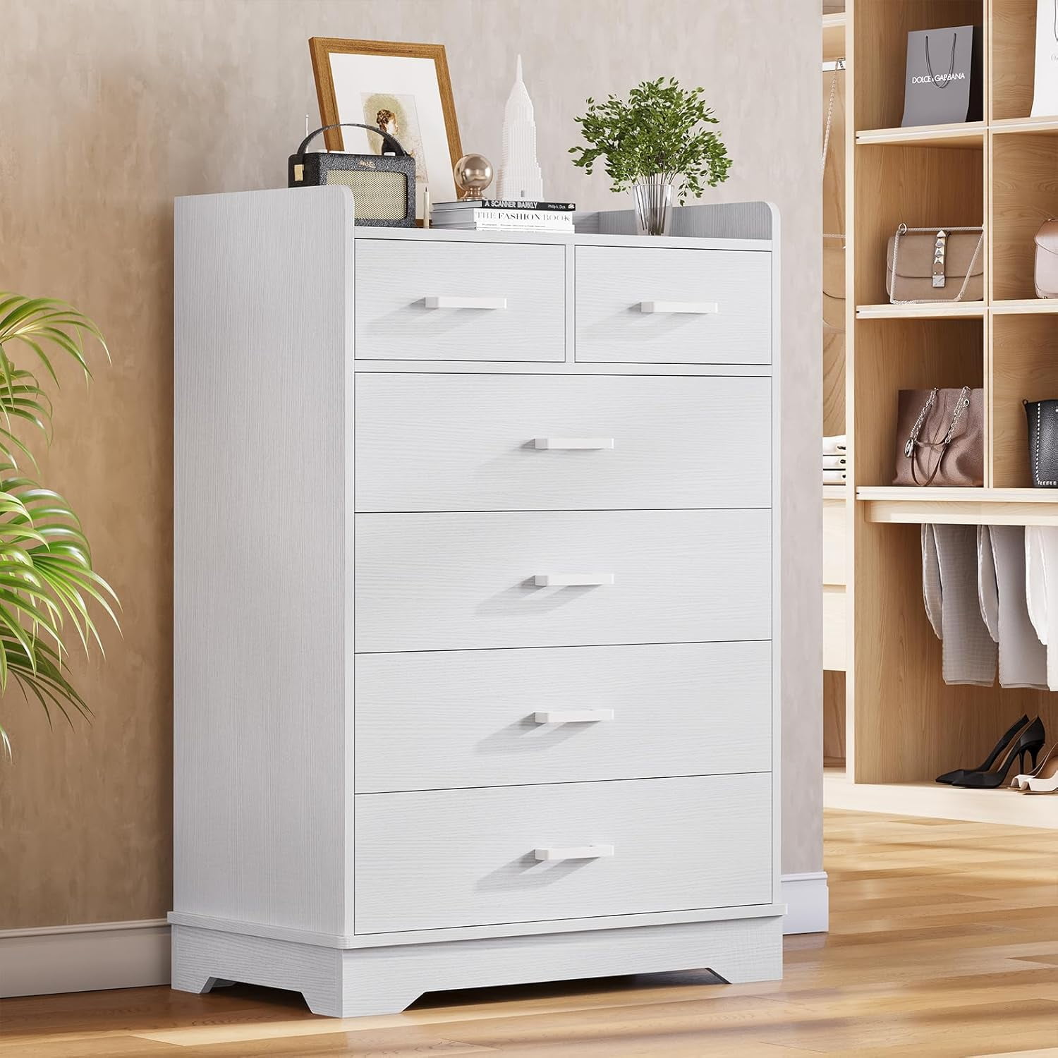 4ft long dresser White Dresser for Bedroom Vertical Wood 6 Drawer Dresser & Chest of  Drawers, Modern Tall Dresser Storage Organizer for Living Room Hallway  Entryway