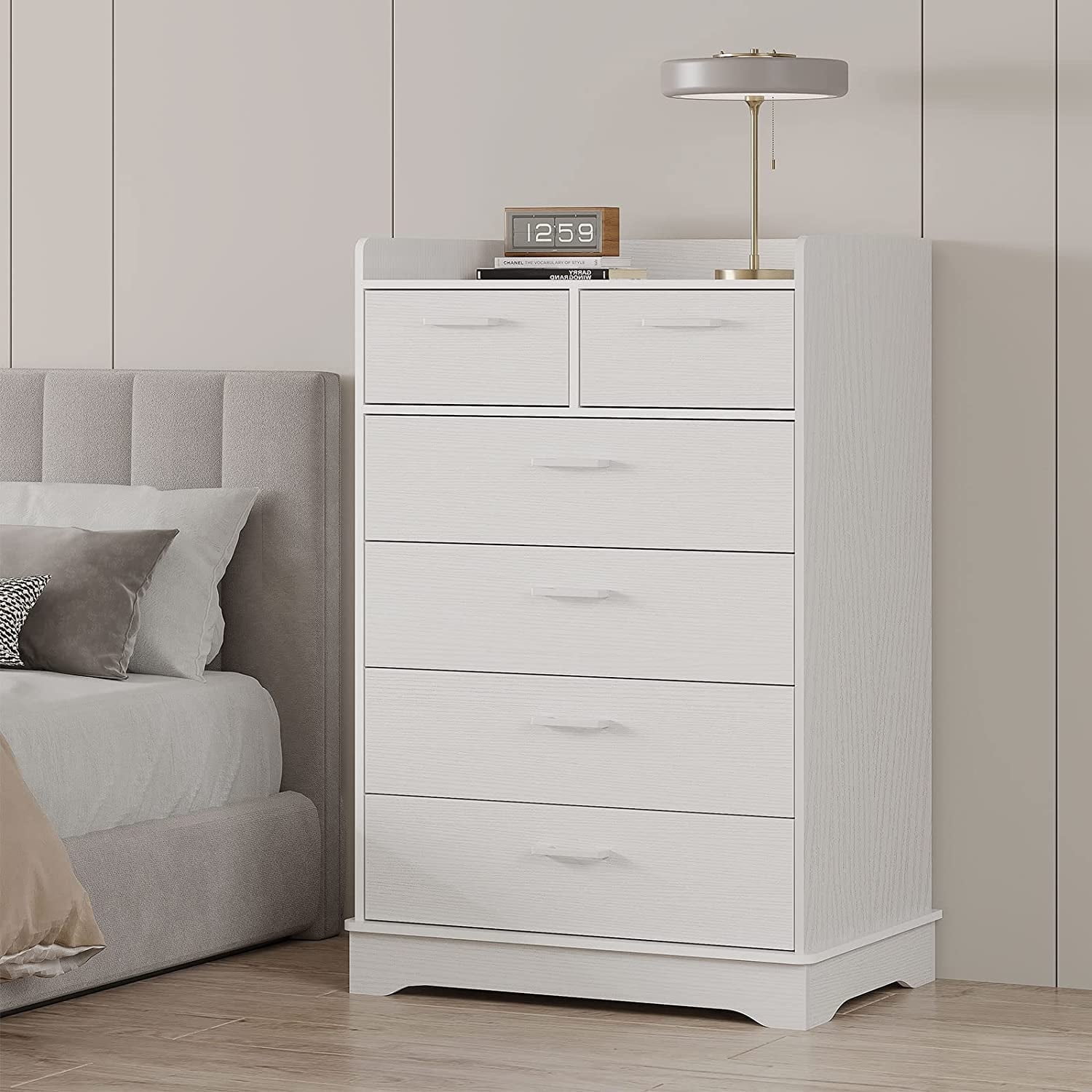 White Tall 6-Drawer MDF Vertical Storage Dresser