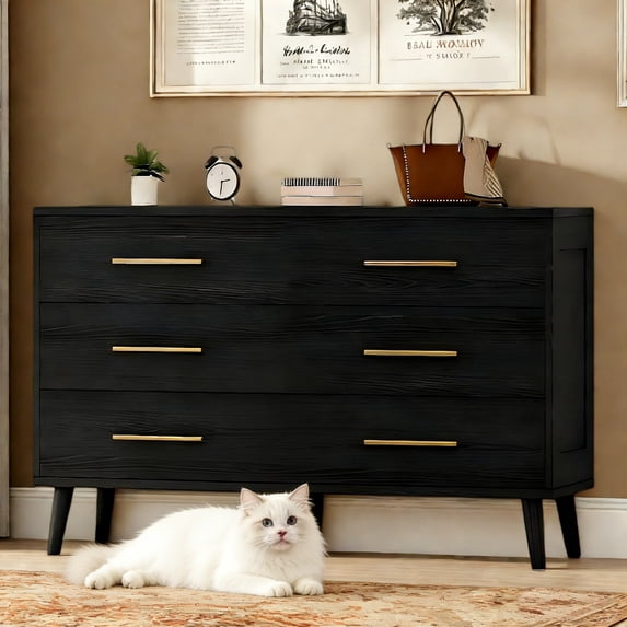 6 Drawer Dresser, Lofka Black Dresser for Bedroom, Chests of Drawers for Living Room