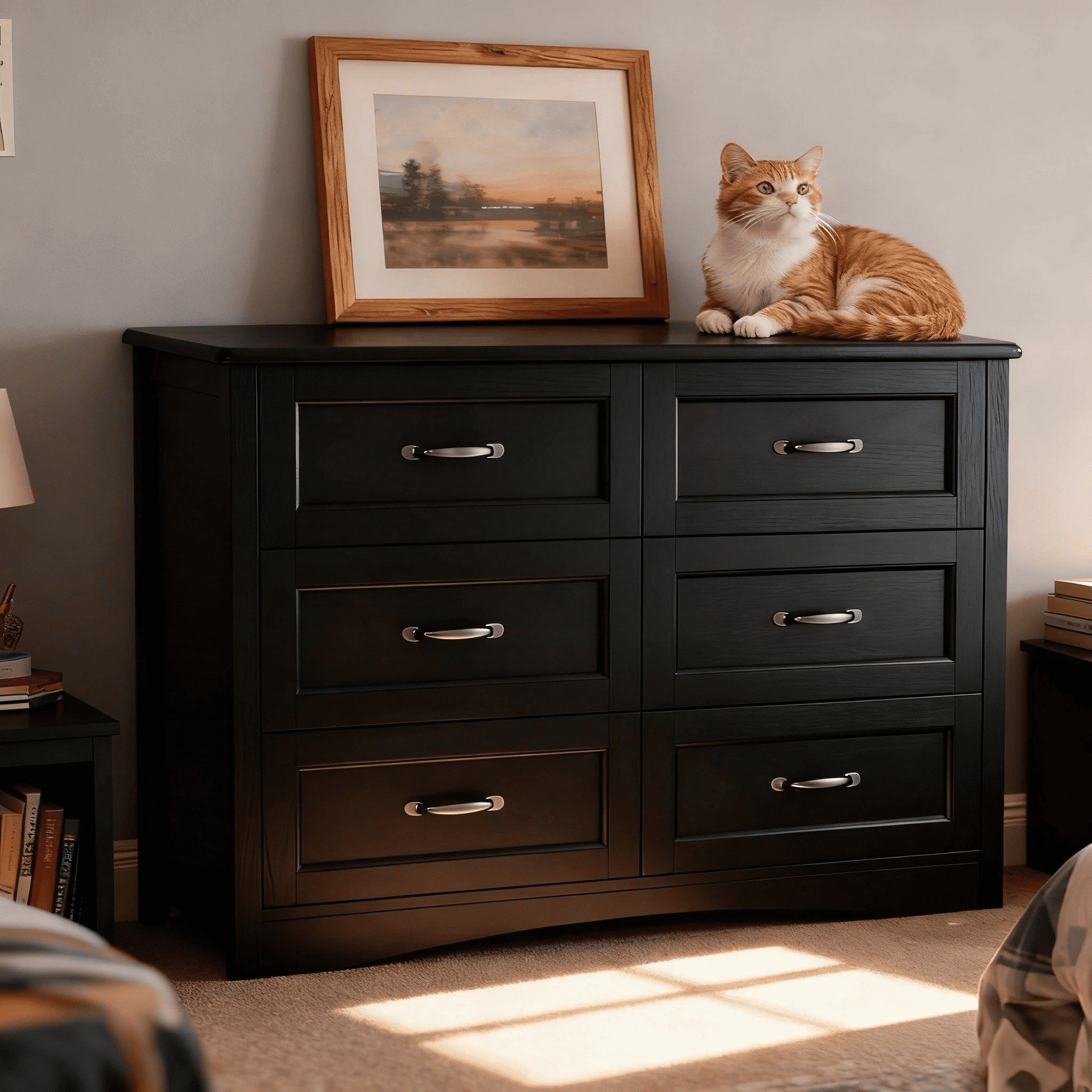 Walmart Coupons of 6 Drawer Dresser, Lofka Black Dresser for Bedroom, Chests of Drawers for Living Room
