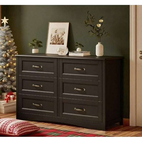 6 Drawer Dresser, Lofka Black Dresser for Bedroom, Chests of Drawers for Living Room
