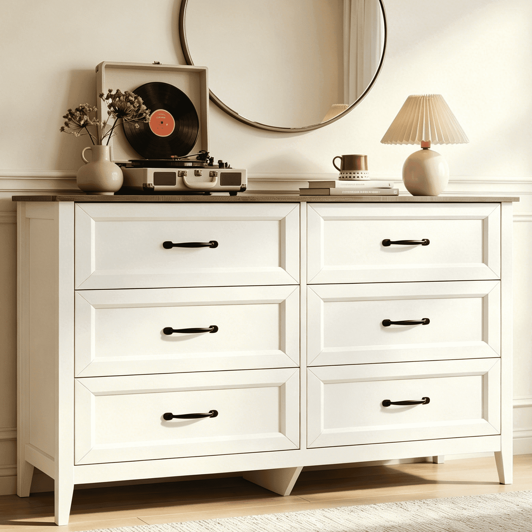 white dresser black handles JOZZBY 7 Drawer Dresser for Bedroom toned white and dark brown finish adds depth and sophistication to any room White MALM 6-Drawer Ikea Dresser