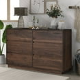 thumbnail image 1 of 6 Drawer Dresser Long Wide Chest of Drawers Nightstand with Dark Walnut Finish Rustic Storage for Kids and Adults, Mid Century Chest of Drawer for Living Room, Bedroom, Hallway and Home Office, 1 of 6