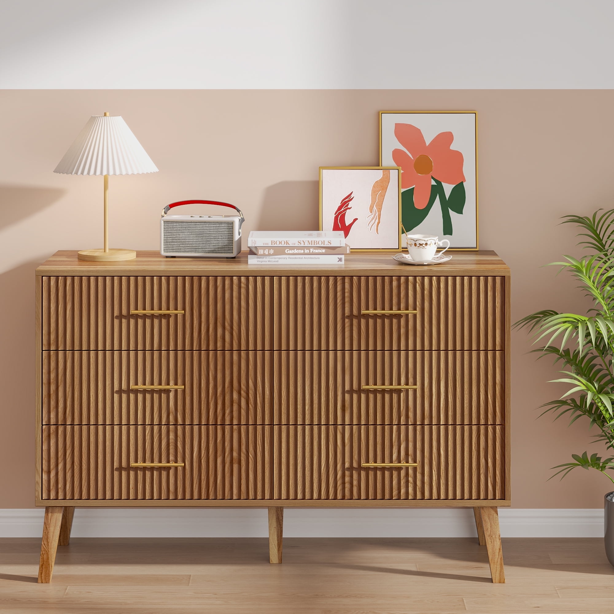 6 Drawer Dresser, Mid Century Modern Dresser with Storage, Wooden Chest of Drawers
