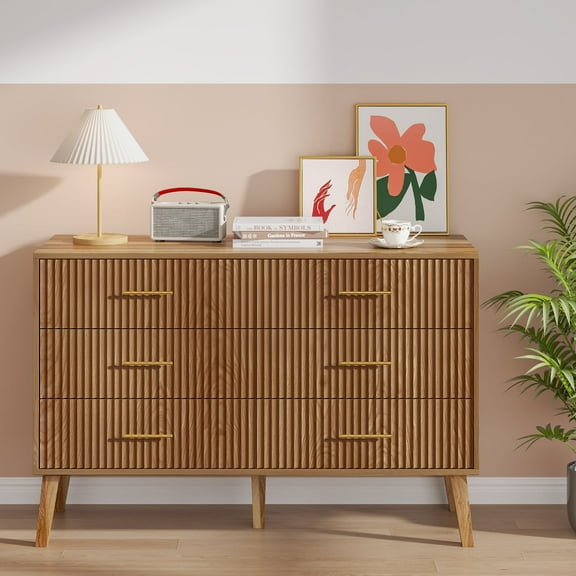 6 Drawer Dresser, Mid Century Modern Dresser with Storage, Wooden Chest of Drawers