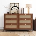 thumbnail image 1 of 6-Drawer Dresser, Modern Cannage Rattan Wood Closet with Metal Legs, Wood Storage Cabinet Sideboard for Bedroom Living Room Entryway, 47"L x 15.7"W x 30"H, Walnut, 1 of 7