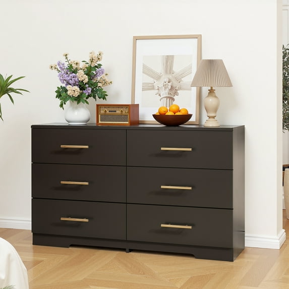 6 Drawer Dresser, Modern Dresser for Bedroom with Spacious Countertop, Wood Storage Cabinet for Bedroom, Living Room, Entryway,Black