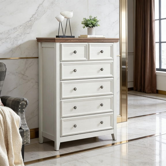 6-Drawer Dresser, Modern Farmhouse Storage Cabinet with 6 Spacious Drawers, Chest for Clothes Organization in Living Room or Bedroom