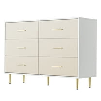 6 Drawer Dresser, Modern Wooden Dresser with Gold Metal Legs & Handles, White Chest of Drawers for Bedroom, Large Double Storage Cabinet for Living Room, Entryway