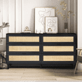 thumbnail image 1 of 6 Drawer Dresser Natural Rattan Dresser, Wood Chest of Drawers Wide Storage Cabinet for Bedroom, Living Room, Hallway, 1 of 8