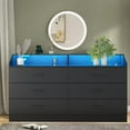 thumbnail image 1 of 6-Drawer Dresser with Power Outlet, Chest of Drawers with LED Light, Modern Dresser with Open Storage Cubby, Double Wide Organizer for Bedroom, Living Room, Entryway, Hallway, Black, 1 of 9