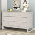 thumbnail image 1 of 6 Drawer Dresser, Rustic Wooden Double Dresser for Bedroom, Storage Cabinet Unit with Wide Drawers, Chest of Drawers for Closet, Living Room, Hallway and Nursery, 47.8"L x 18.9"W x 30"H, Anitque White, 1 of 7