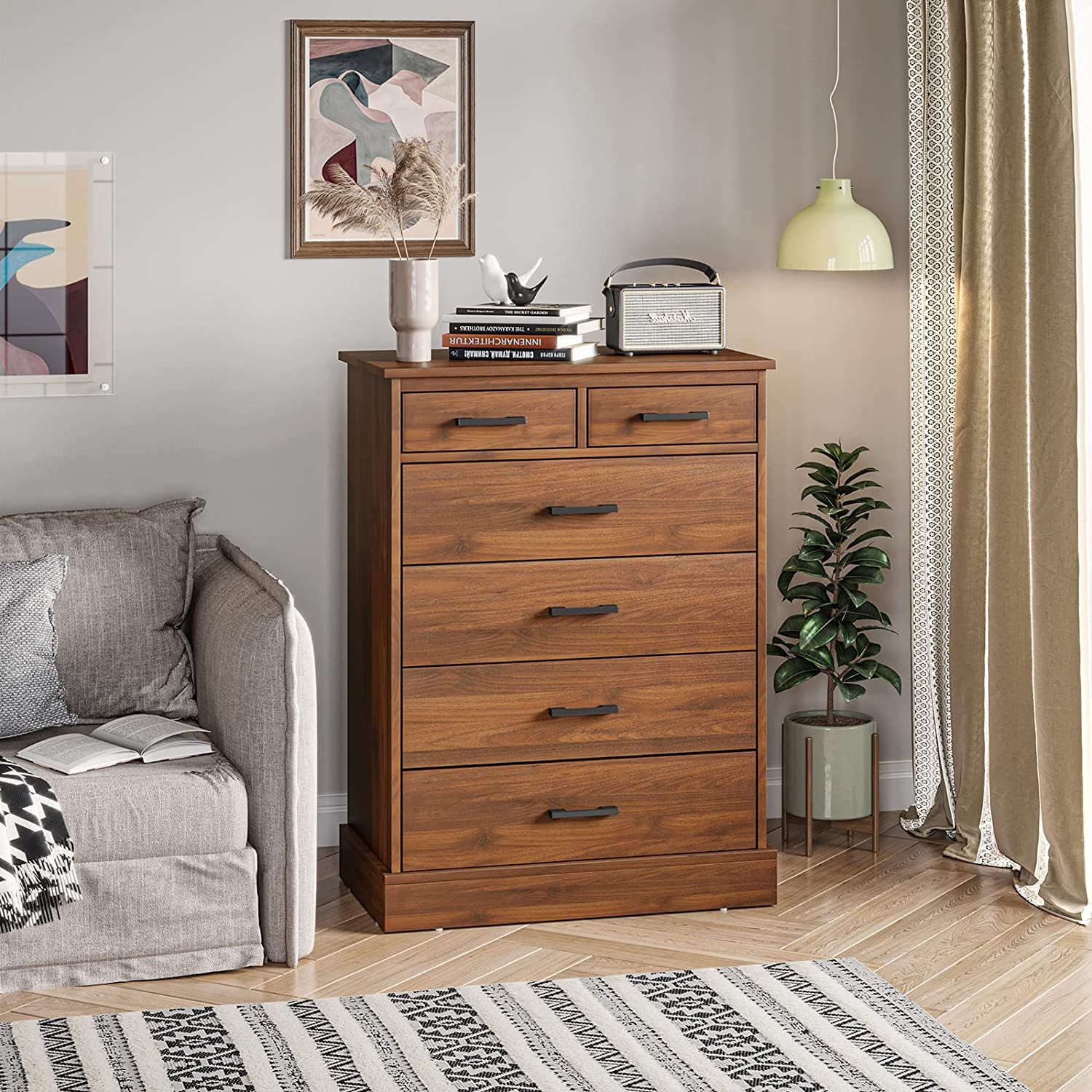 6 Drawer Dresser, Storage for Bedroom, Brown Finsh