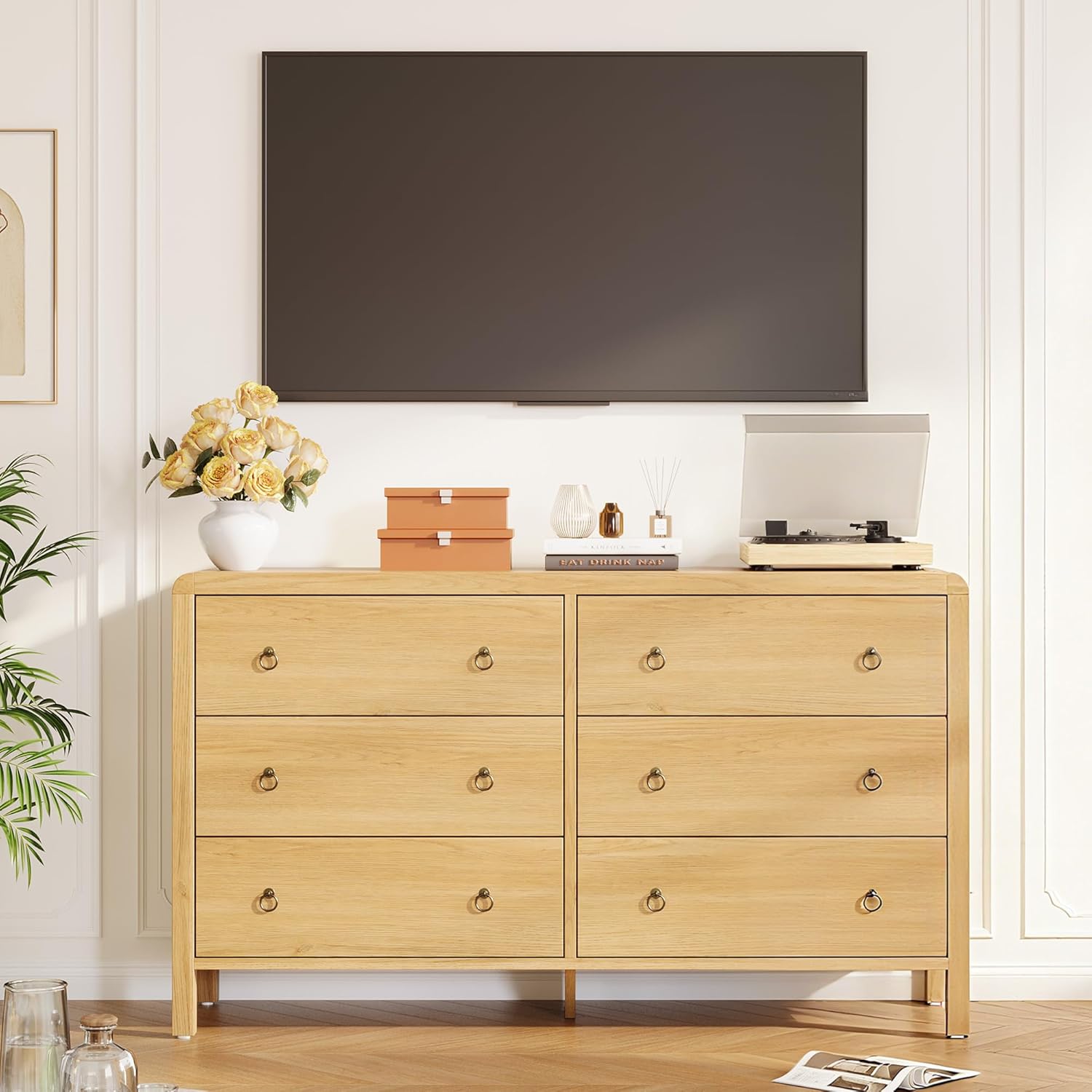 6 Drawer Dresser, Storage Organizer with Sturdy Metal Handle, TV Stand ...