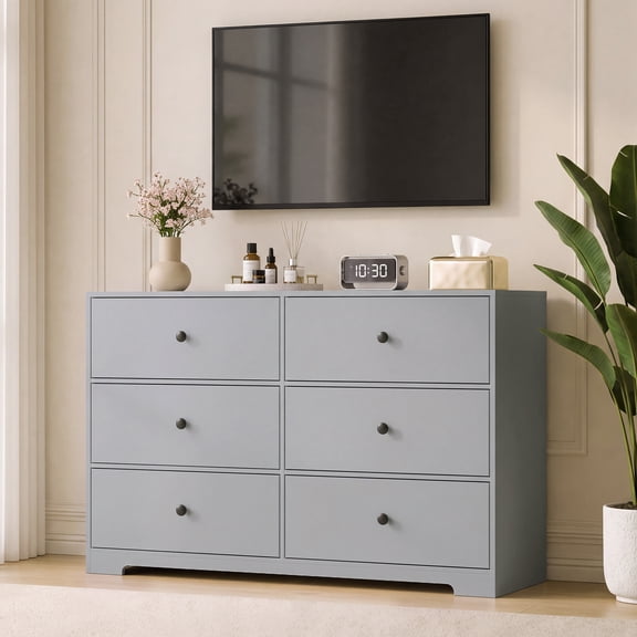 6‑Drawer Dresser & TV Stand, 47.2" Wide Wood Storage Chest with Anti‑Tip Device, for Bedroom Living Room Closet