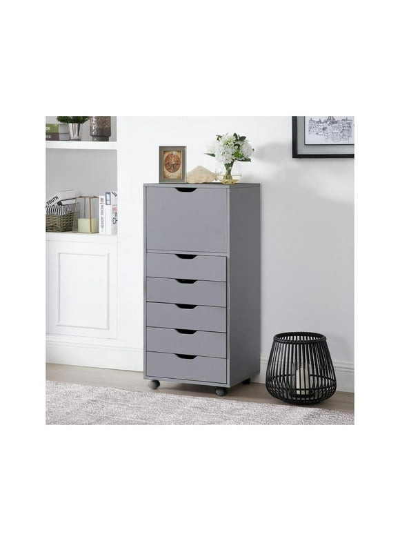 6 Drawer Dresser, Tall Dressers for Bedroom, Kids Dresser with Wheels, Storage Shelves with Drawers, Small Dresser for Closet, Makeup Dresser with 180 lbs Capacity - Grey