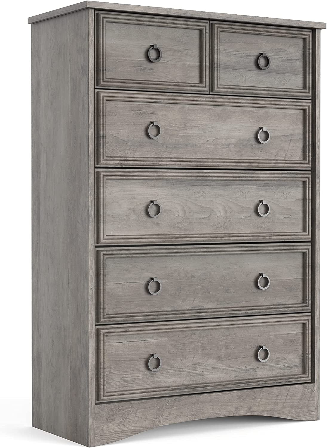 Gray Tall Wood Chest of Drawers with Extra Deep Drawer