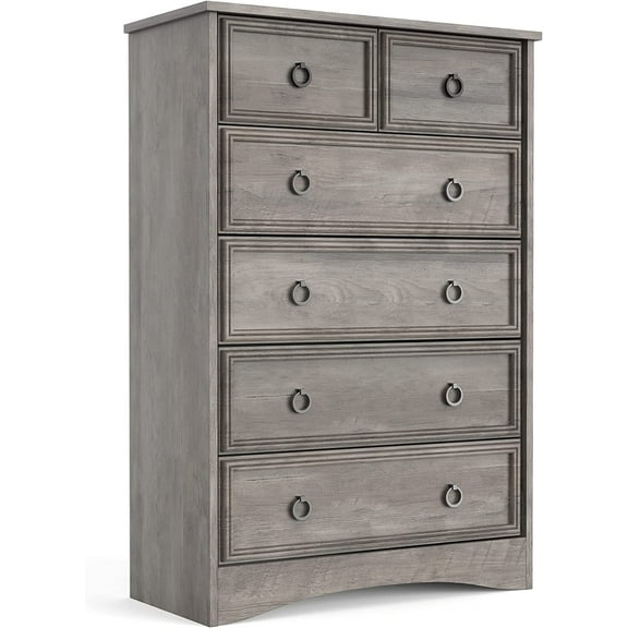 Modern 6 Drawer Dresser, Tall Wood Chest of Drawers Dressers for Bedroom, Living Room, Gray