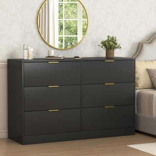 6 Drawer Dresser,Wide 47" Chest of Drawers with Large Storage Organizer for Bedroom Living Room,Closet Store Organizer with Smooth Gliding Drawers Eco-Friendly Engineered Wood