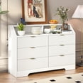 thumbnail image 1 of 6 Drawer Dresser, Wide Wood Chest of Drawers with Power Outlet Fluted Panel, Bedroom, Living Room, 1 of 7