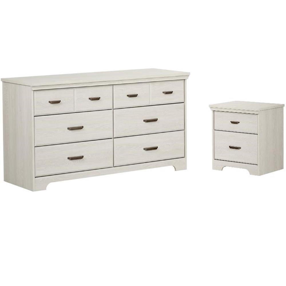 Home Square 6 Drawer Dresser and Modern 2 Drawer Nightstands in Winter Oak 