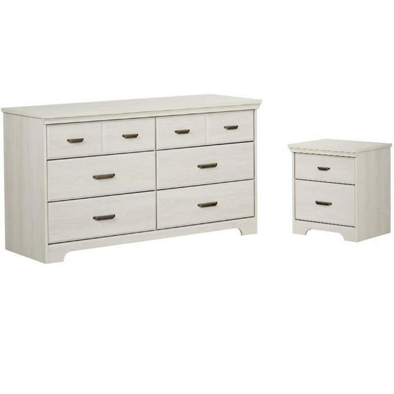 Home Square Double Dresser and 2-Tier Nightstand Bedroom Set, Winter Oak, 2 Count