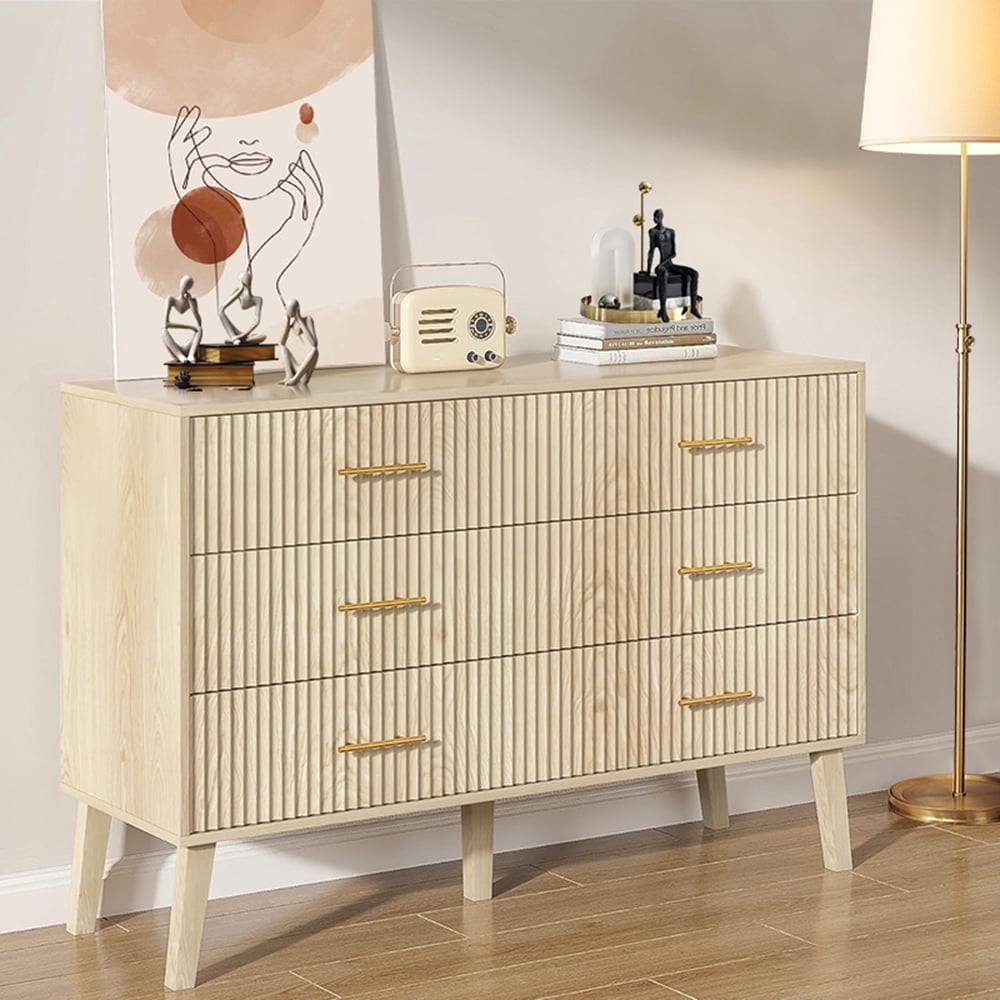6 Drawer Dresser for Bedroom, 46.85" Wide Modern Wood Chest of Drawers with Fluted Design, Boho Dresser TV Stand for Closet, Living Room, Hallway