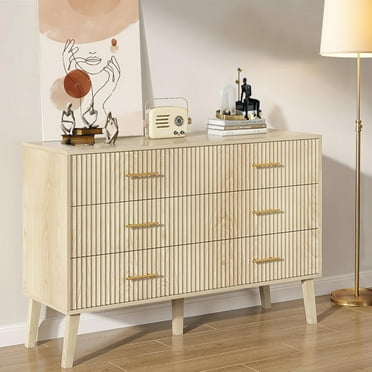 6 Drawer Dresser for Bedroom, 46.85" Wide Modern Wood Chest of Drawers with Fluted Design, Boho Dresser TV Stand for Closet, Living Room, Hallway
