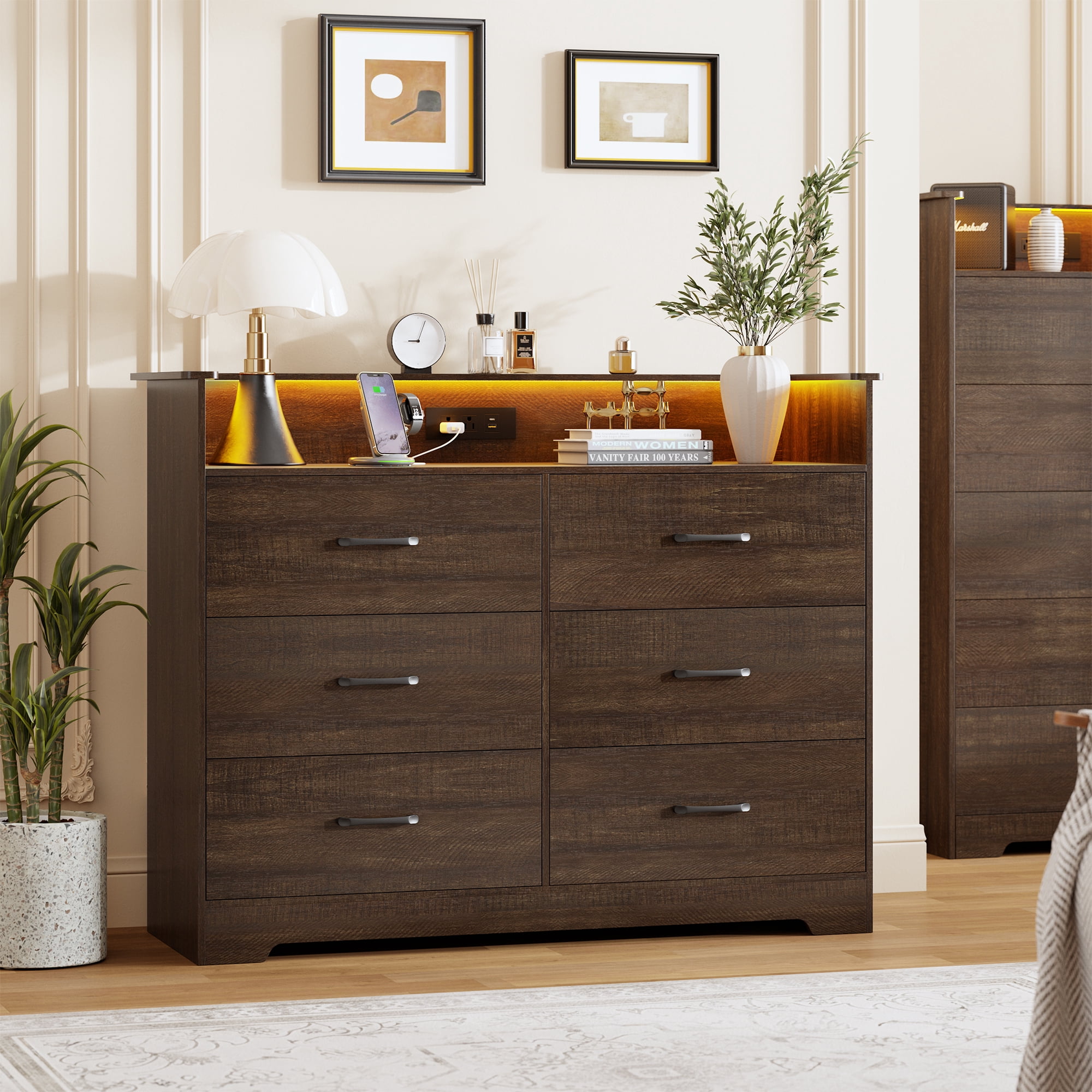 dresser drawers under $100 6 Drawer for Bedroom free living Lumi | White Sequin color:red finish_walnut Wooden dresser