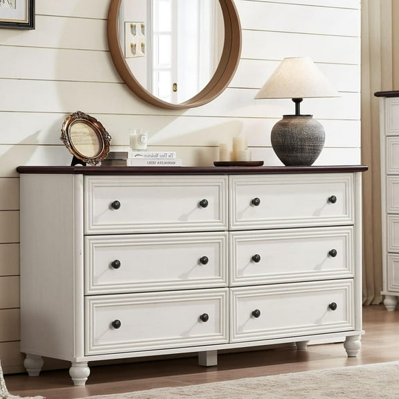 6 Drawer Dresser for Bedroom, 54" Modern Closet Dressers Chest of Drawers, Beside Table for Entryway, Living Room, Hallway, Bedroom - White