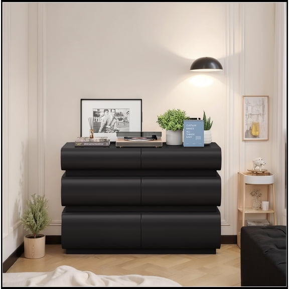 6 Drawer Dresser for Bedroom Dresser No Handle, Modern 6 Chest of Drawers with Wide Storage