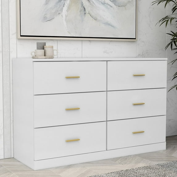 6-Drawer Dresser for Bedroom,Modern Ample Storage Wide Chest of Drawers for Living Room,Hallway,White