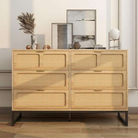6 Drawer Dresser for Bedroom, Modern Storage Cabinet with Drawer, Wide Chest of Drawers for Living Room, Oak Color