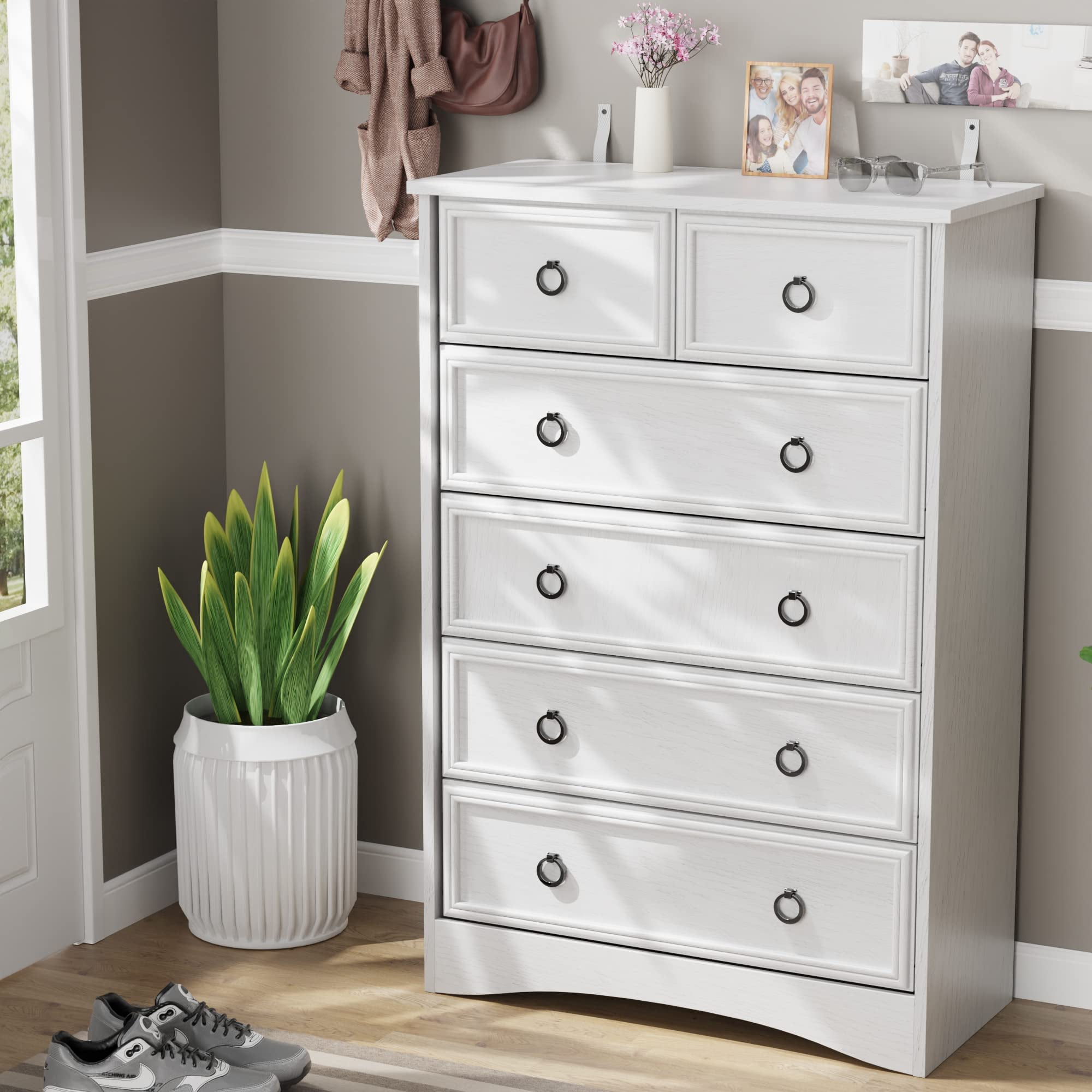 6 Drawer Dresser for Bedroom, Modern Tall Chest of Drawers Closet