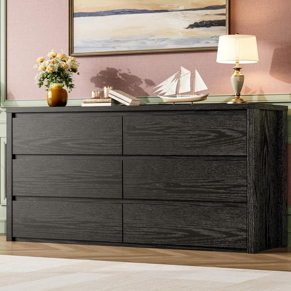 6 Drawer Dresser for Bedroom, Simply Chest of Drawers, Modern Wood Storage Dresser with Deep Drawers for Living Room Hallway Entryway