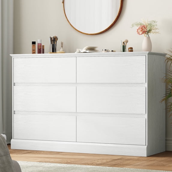 6 Drawer Dresser for Bedroom, White Dresser Double Chest of Drawers, Modern Wood Dressers with Deep Drawers for Living Room,White
