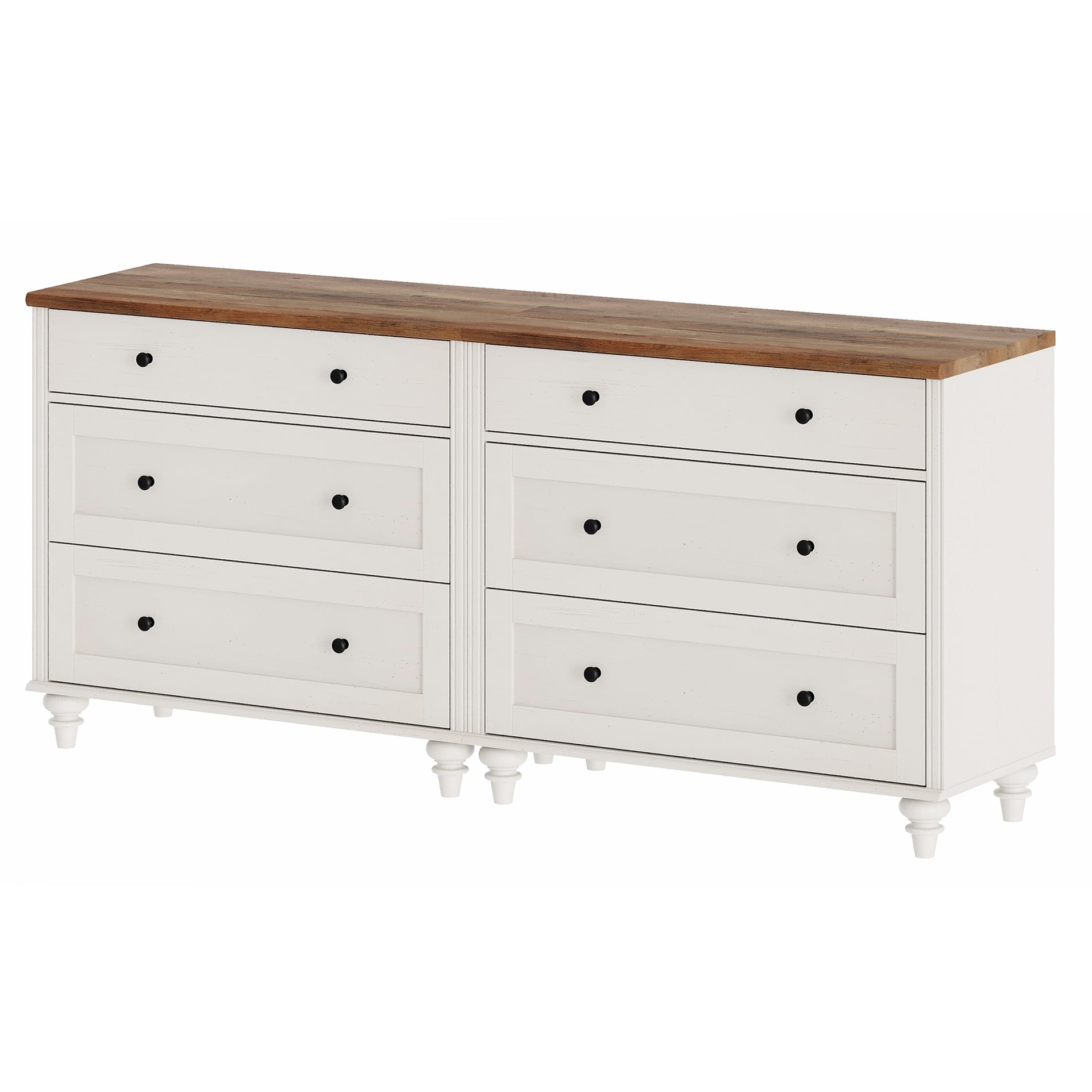 6 Drawer Dresser for Bedroom, White Kids Dressers Large Mid Century Modern Wooden Closet Storage Organizer for Living Room, Nursery, Hallway