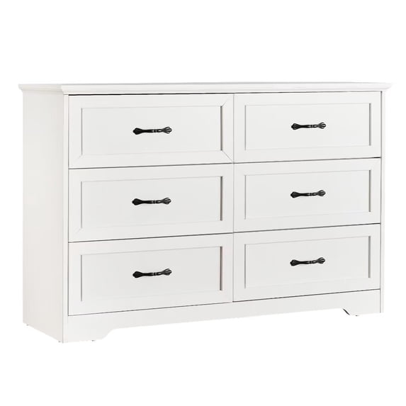 6 Drawer Dresser for Bedroom, Wood Drawer Dresser Chest of Drawers for Closet, Living Room, Hallway, Nursery, Kids Bedroom, White