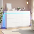 thumbnail image 1 of 6 Drawer Dresser with Charging Station&LED Lights&Sliding Desktop,Modern Double Dresser Chest of Drawers for Bedroom Living Room Entryway, White, 1 of 8
