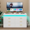 thumbnail image 1 of 6 Drawer Dresser with LED Light,White Dresser for Bedroom,Wood Chest of Drawers with 2 Pull-Out Trays,Modern Wide Dresser for Living Room Entryway, 1 of 9