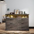 thumbnail image 1 of 6 Drawer Dresser with LED Lights Chest of Drawers for Bedroom Farmhouse Dresser with Charging Station & Storage Shelf, 1 of 7