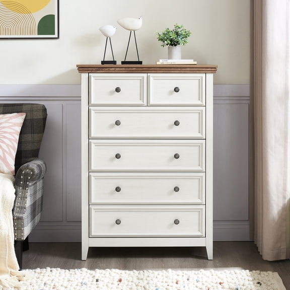 6 - Drawer Dresser with Metal Rails and Handles / Ample Space and Easy Assembly