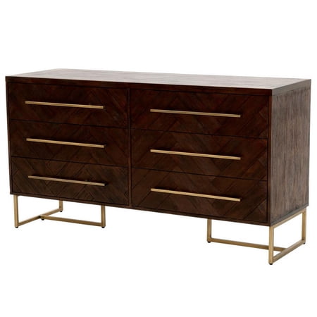 6 Drawer Dresser with Parquet Pattern Front, Brown, Saltoro Sherpi
