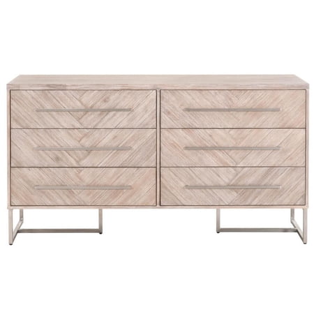 6 Drawer Dresser with Parquet Pattern Front, Gray