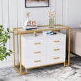 thumbnail image 1 of 6 Drawer Dresser with Tempered Glass Shelves Wood Dresser Chest with Steel Frame,Brown and Black, 1 of 5