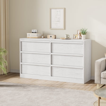 6 Drawer Dressers for Bedroom, Chest of Drawers with Deep Drawers, Large Double Dresser for Closet with Wide Top, Horizontal Wooden Dresser for Living Room, Hallway
