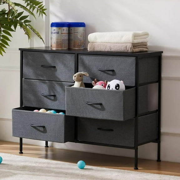 6 Drawer Fabric Dresser, Multi-Layer Closet Organizer Storage Cabinet for bedroom/Entryway/Living Room,Gray