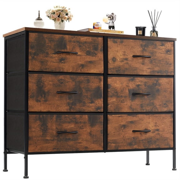 6-Drawer Fabric Dresser for Bedroom, Closet Storage Tower, Clothing Organizer Unit, Hotel Living Room Furniture