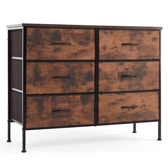 6-Drawer Fabric Dresser with Wood Top - Compact Storage Cabinet for Bedroom and Living Room, Brown