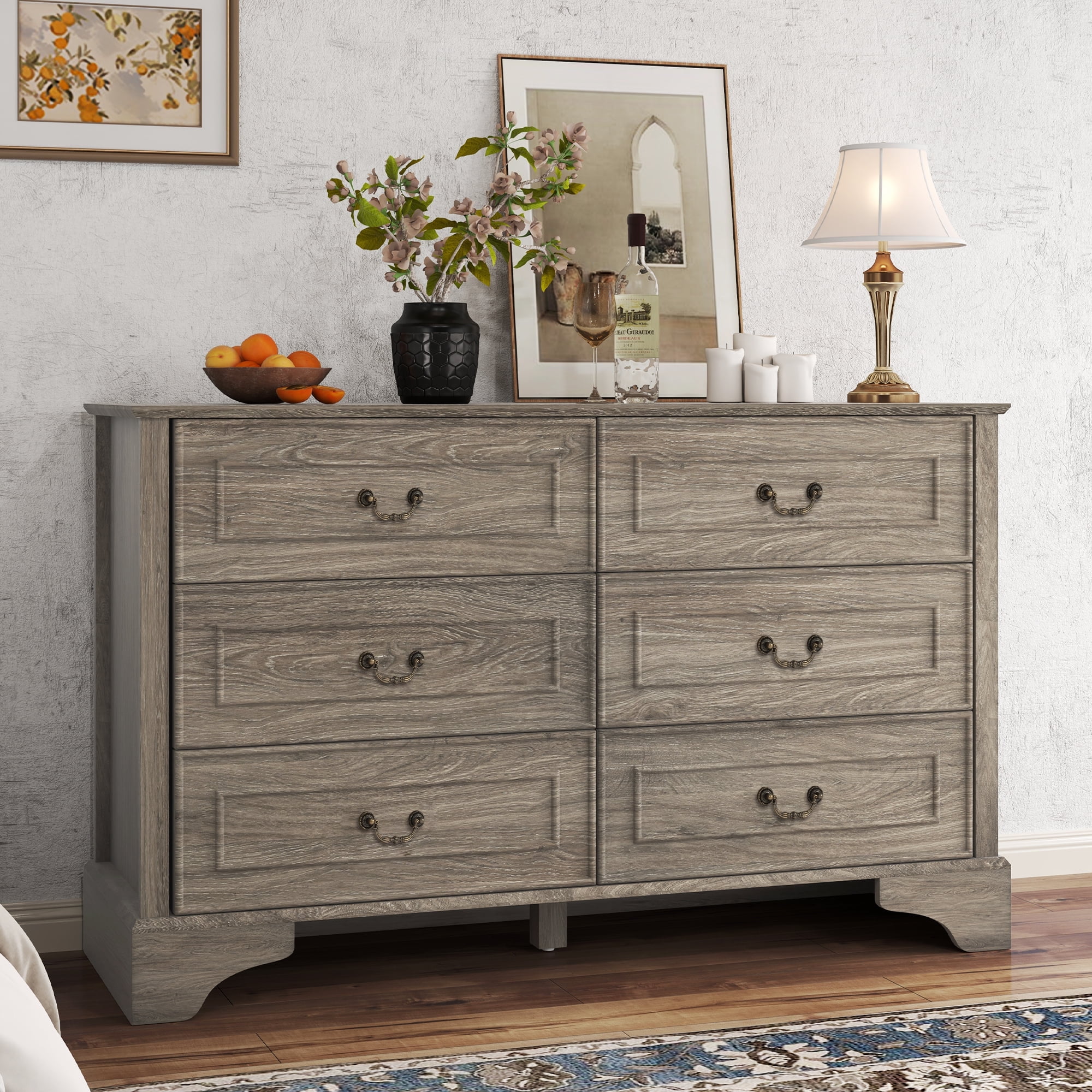 6-Drawer Farmhouse Dresser – 47" Wide Rustic Wood Dresser with Natural ...